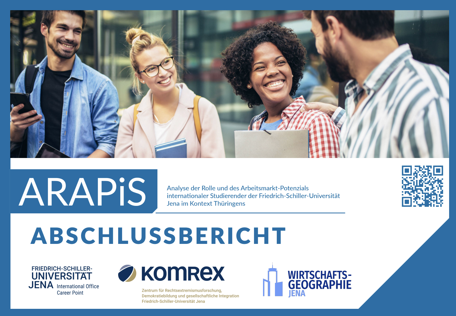 Titelseite des ARAPiS-Abschlussberichts mit einem Foto internationaler Studierender